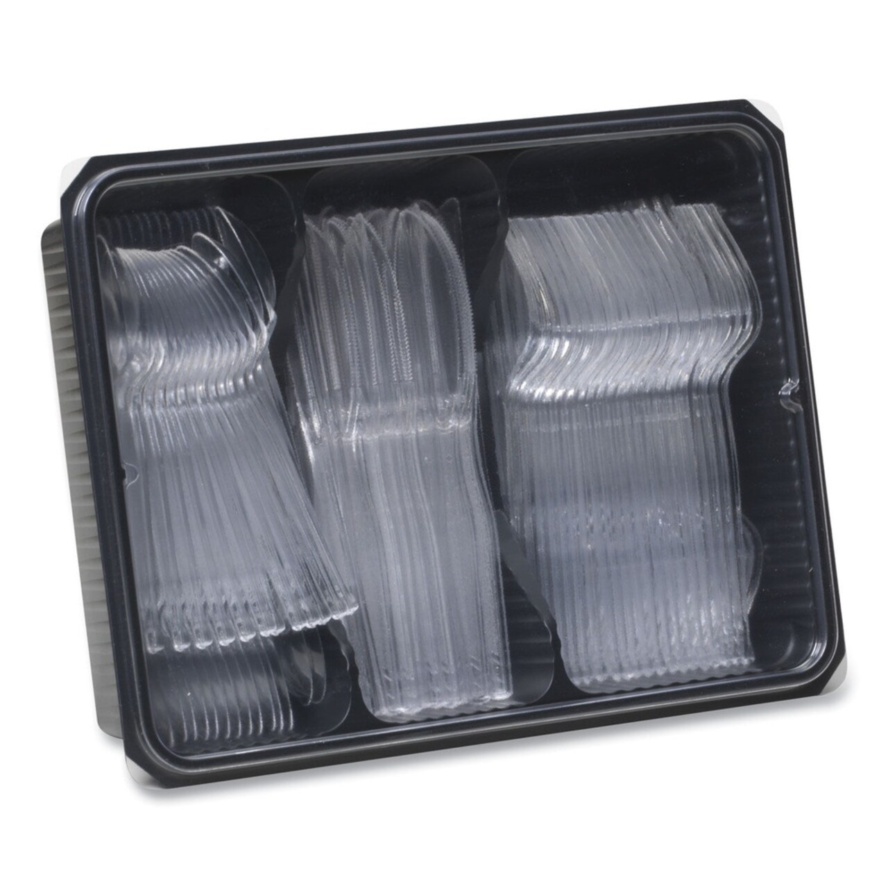 Dixie Cutlery Keeper Tray with Plastic Forks/Knives/Spoons - Clear (180/Box)